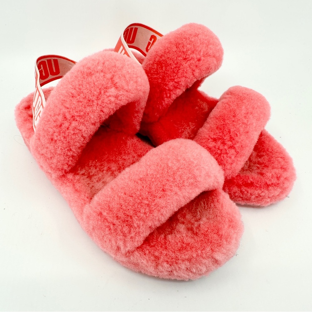 UGG Oh Yea Pink Fluff Slides Slippers Women’s Size 6